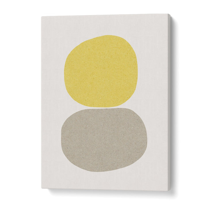 Bright and cheerful HAPPY, ABSTRACT PAINTINGS with playful shapes in yellow and gray, perfect for uplifting your space.