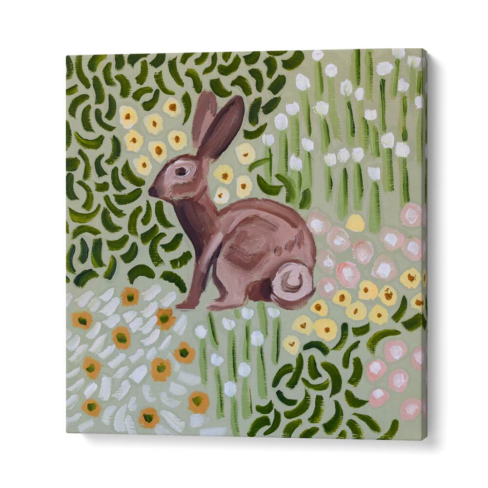 Vibrant rabbit in lush greenery, perfect for a cozy corner with animal paintings that enhance abstract wildlife decor.