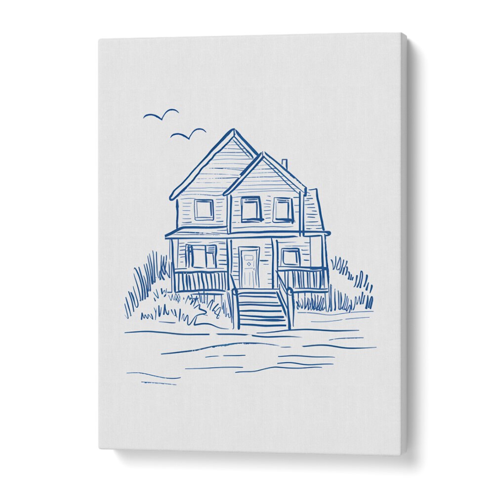 NANTUCKET BEACHHOUSE, BEACH PAINTINGS showcase a charming coastal home, perfect for adding tranquility to your decor.