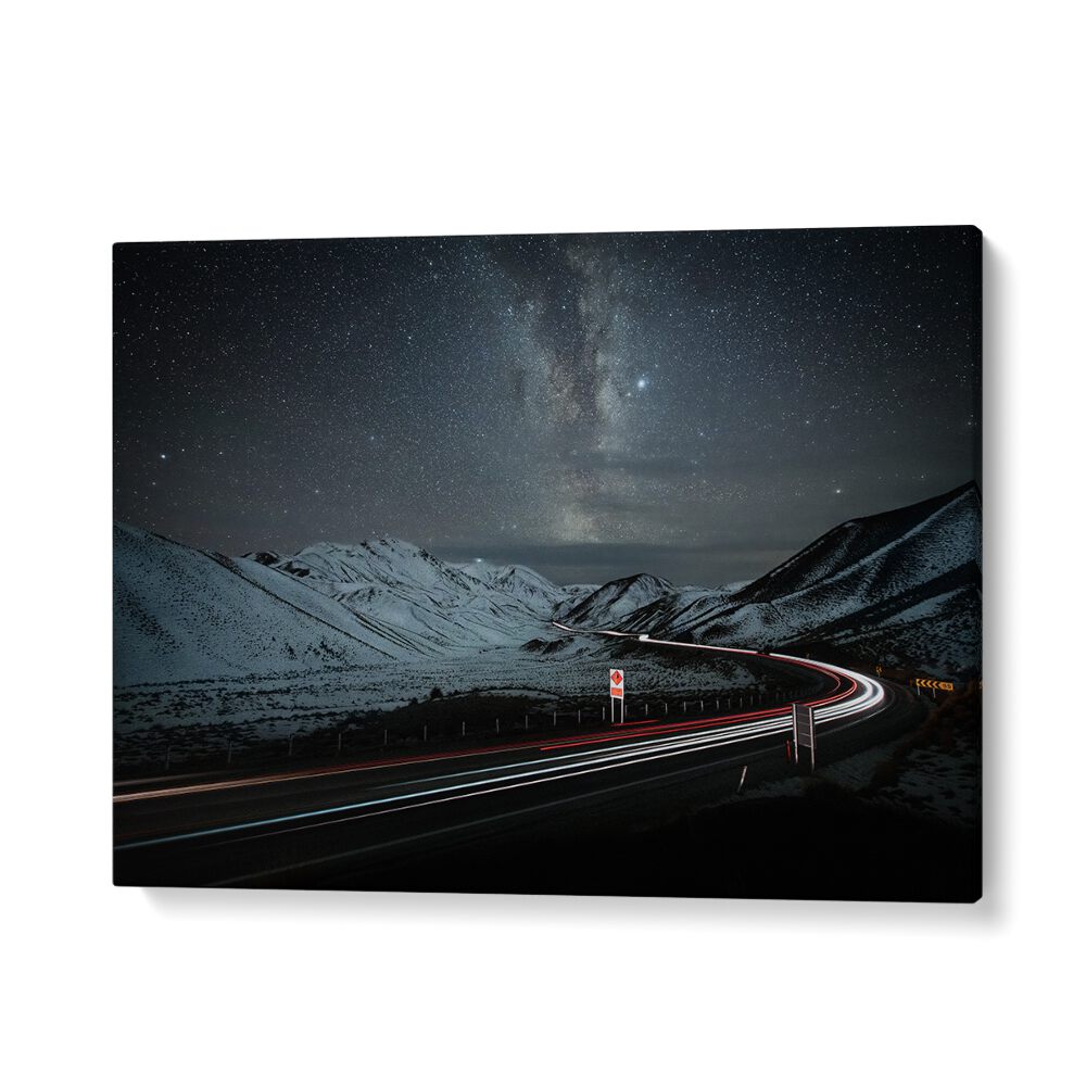 Stunning landscape captured under starry skies in HIGHWAY TO HEAVEN, PHOTOGRAPHY PRINTS for your decor.