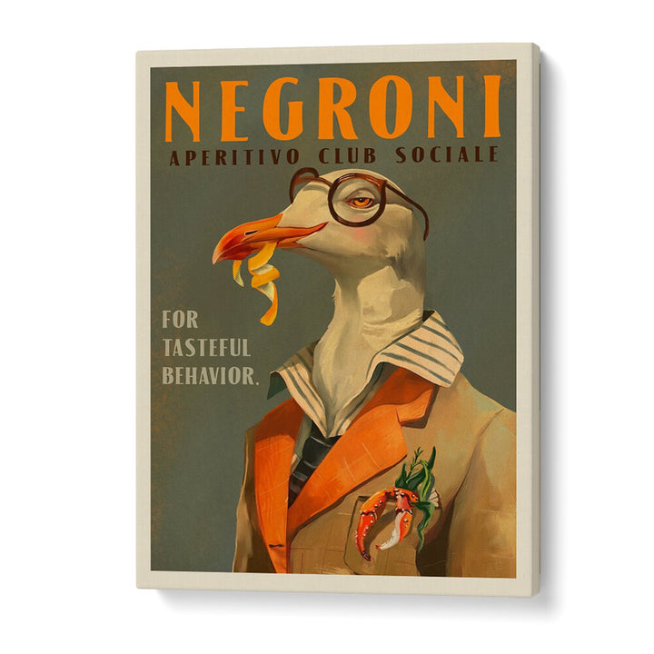 VINTAGE ART DECO NEGRONI POSTER OF A FANCY SEAGULL BY THE WHISKEY GINGER ,WALL ART PRINTS