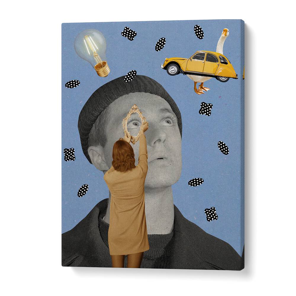 Surreal art print "PEOPLE IV" features unique design elements, perfect for modern decor. Stylish addition to any space.