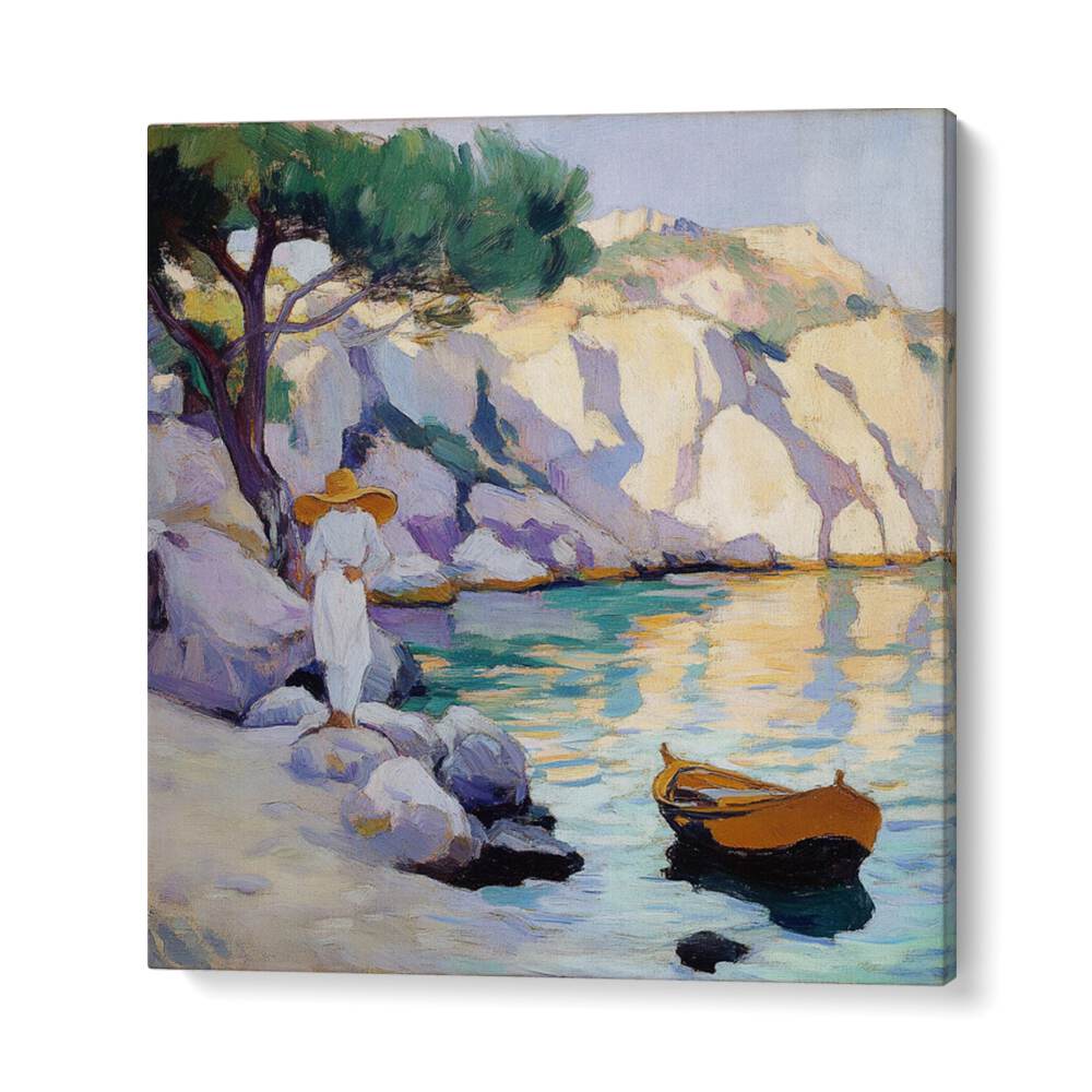 WOMAN BY THE SEA captures elegance, showcasing a woman in serene coastal beauty, reflecting freedom and tranquility.