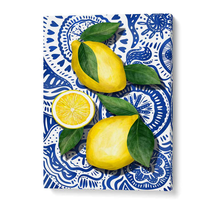 Bright LIMONES, KITCHEN POSTERS featuring lemons and vibrant blue patterns, perfect for your kitchen decor.