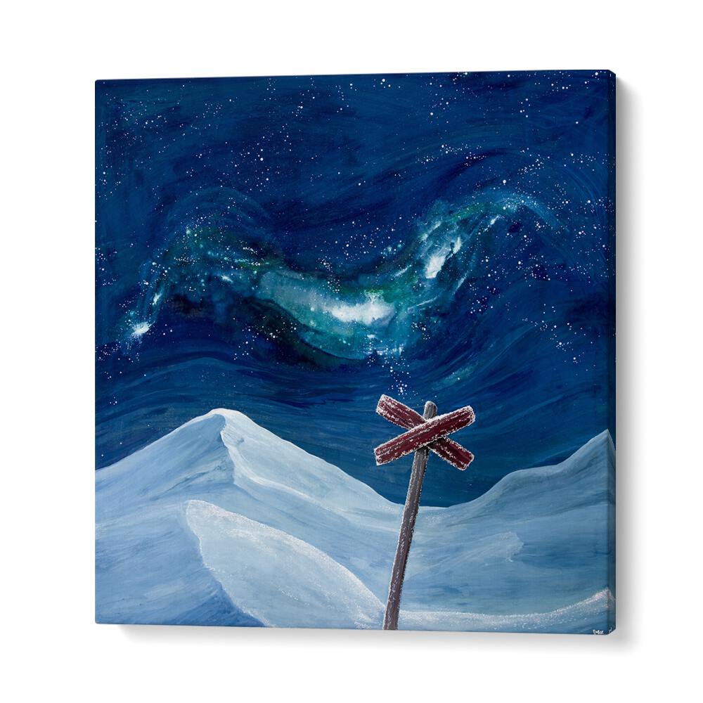 Vibrant HOAR FROST, KIDS ROOM PAINTINGS featuring a snowy landscape under a starry night sky, perfect for decor.