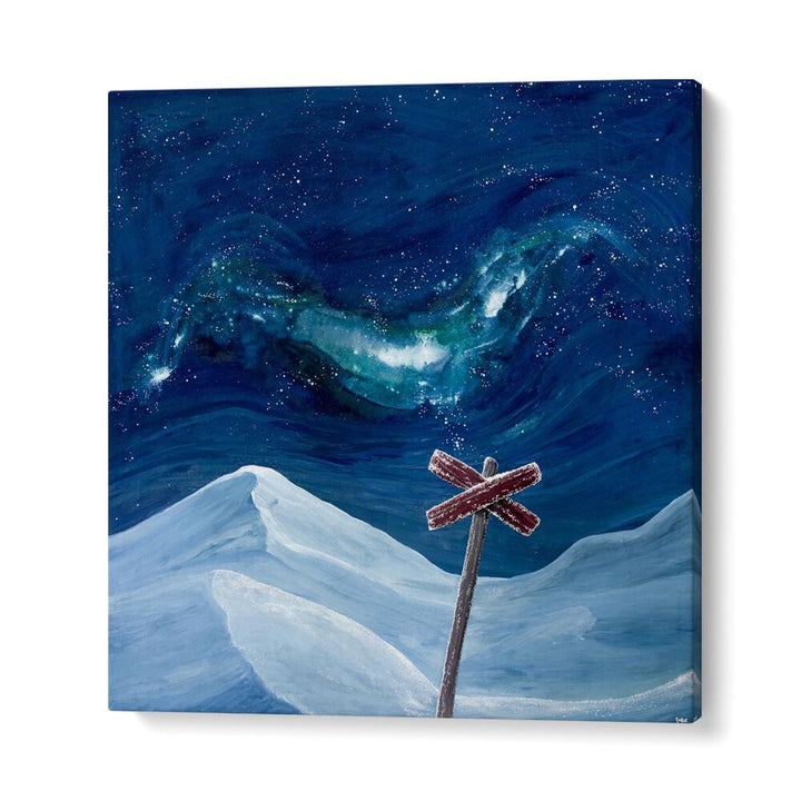Vibrant HOAR FROST, KIDS ROOM PAINTINGS featuring a snowy landscape under a starry night sky, perfect for decor.