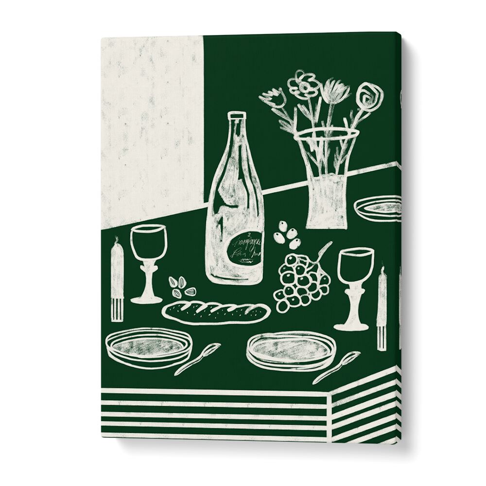 Elegant GREEN HARMONIA, KITCHEN POSTERS showcasing a serene dining setup, perfect for enhancing your kitchen decor.