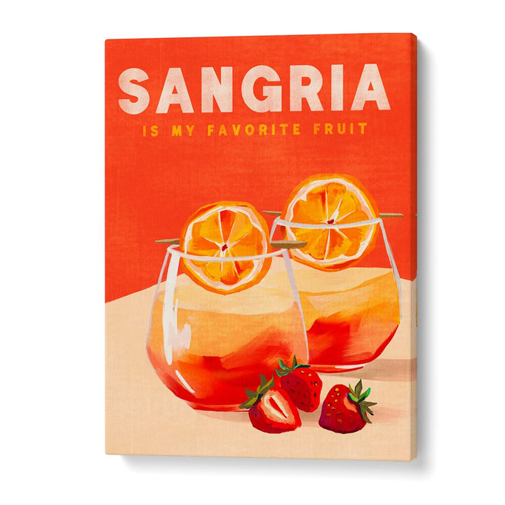 Vibrant SANGRIA, BAR art featuring glasses of sangria and strawberries, perfect for enhancing your bar space.