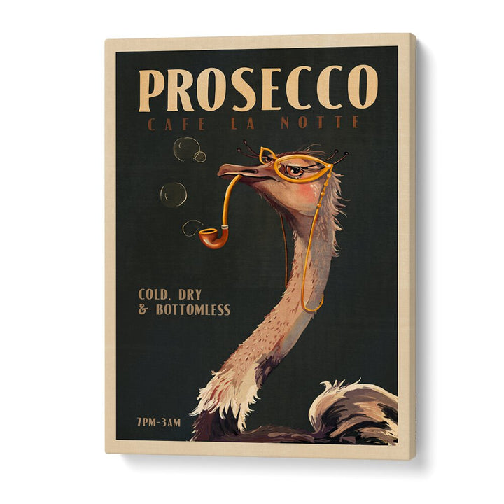 ART DECO PROSECCO WALL ART OF AN OSTRICH , CAFE ART PRINTS , CAFE POSTERS