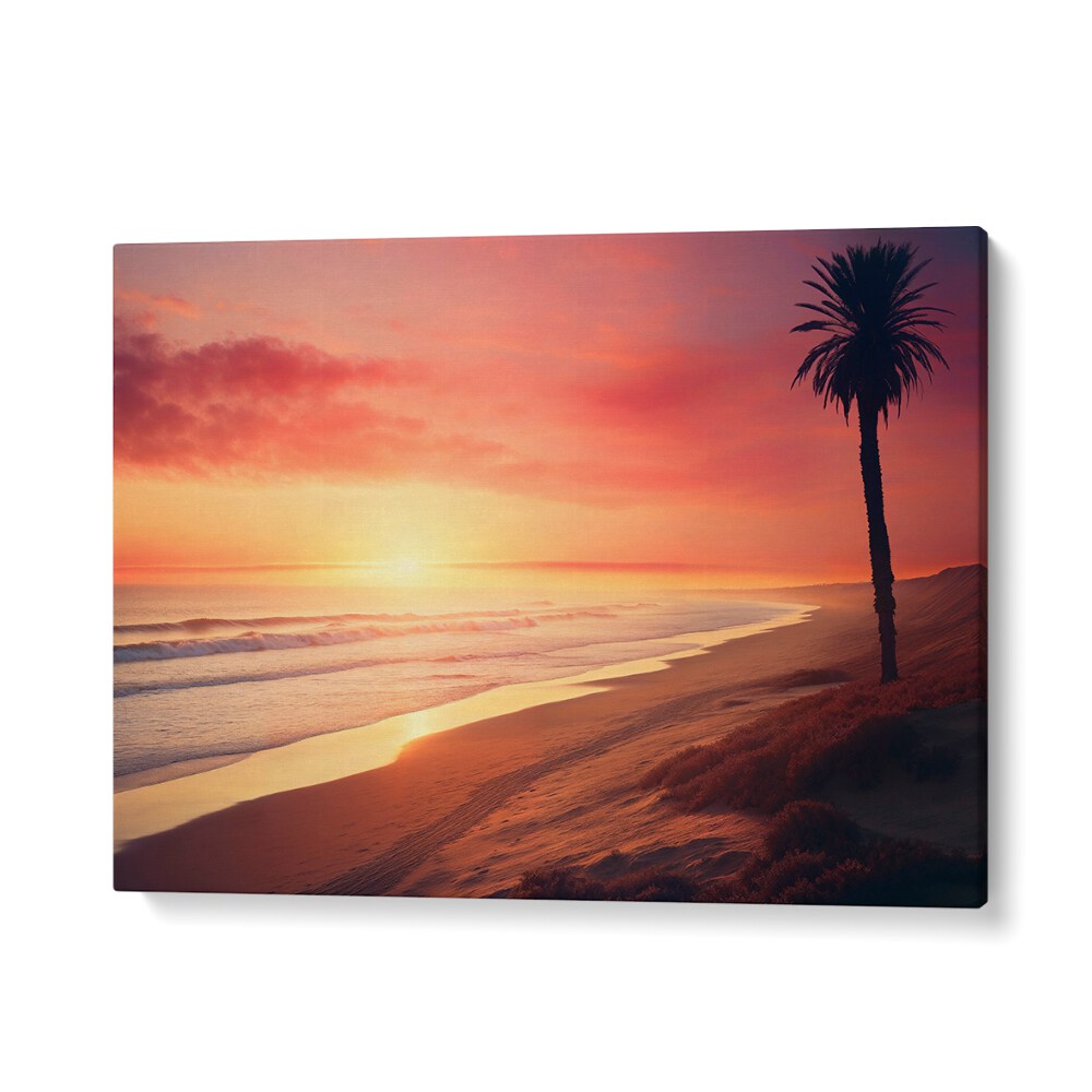 Vibrant sunset over the beach, capturing the essence of LATE SUMMER DAY, BEACH PAINTINGS for serene decor.