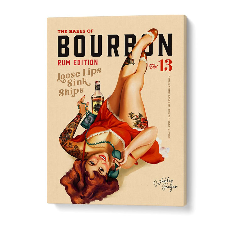 BABES OF BOURBON RUM DRINKING PINUP GIRL ART , BAR POSTERS , BAR ART PRINTS