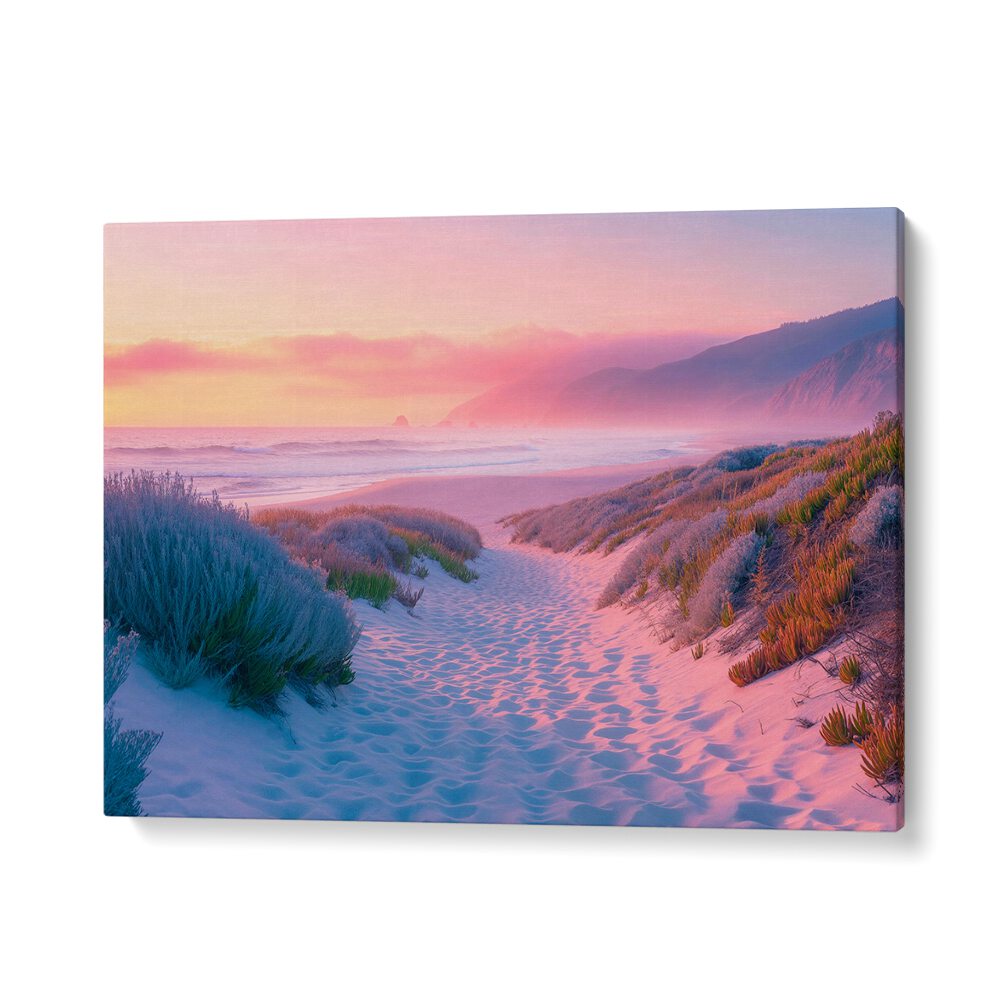 Explore tranquil vibes with SUNSET SAND PATH, BEACH PAINTINGS, capturing serene beauty by Philippe Hugonnard.