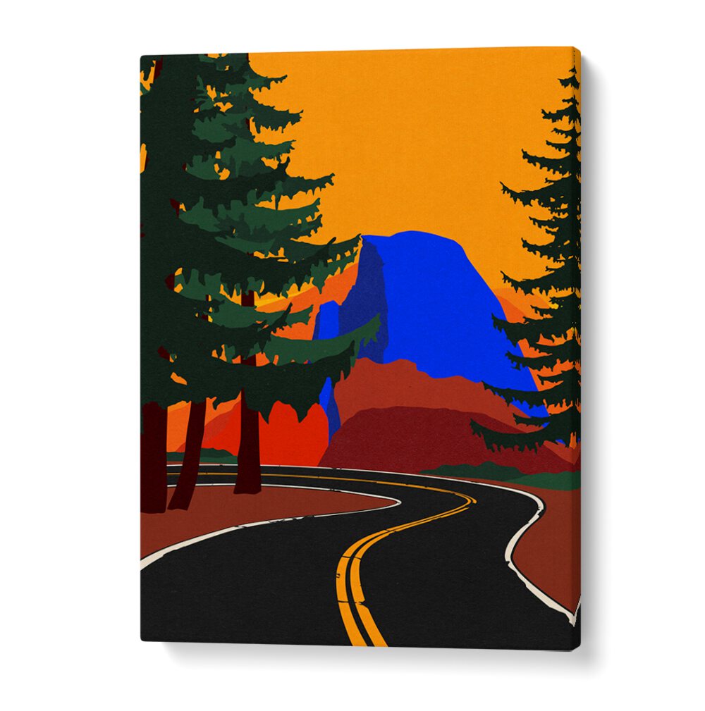 Vibrant GLACIER ROAD WITH HALF DONE, LANDSCAPE PAINTINGS, showcasing a winding road through a colorful winter landscape.