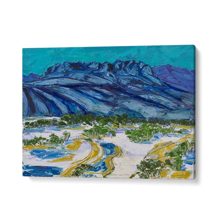 Vibrant SNOWY WITH MOUNTAINS , LANDSCAPE PAINTINGS showcasing majestic peaks and serene valleys in rich colors.