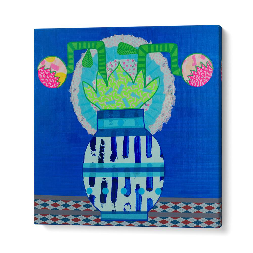 Bright blue artwork featuring the LOTUS BLOOM, FLORAL FLOWER PAINTINGS, perfect for enhancing home decor.