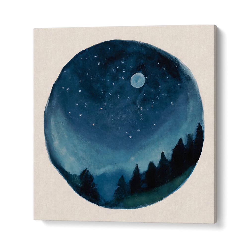 AROUND THE WORLD , KIDS ROOM PAINTINGS featuring a night sky with stars and moon over dark trees by NurseryCrafts