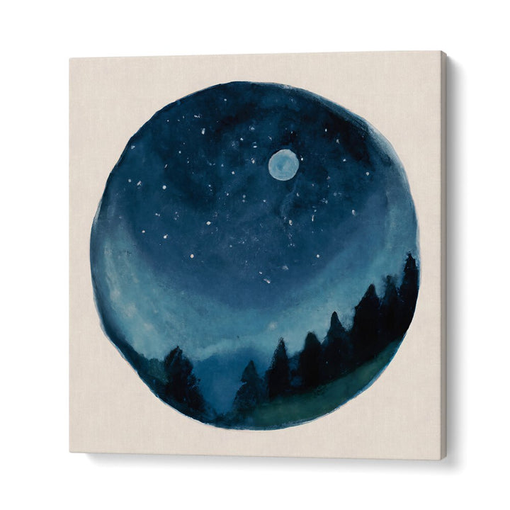 AROUND THE WORLD , KIDS ROOM PAINTINGS featuring a night sky with stars and moon over dark trees by NurseryCrafts