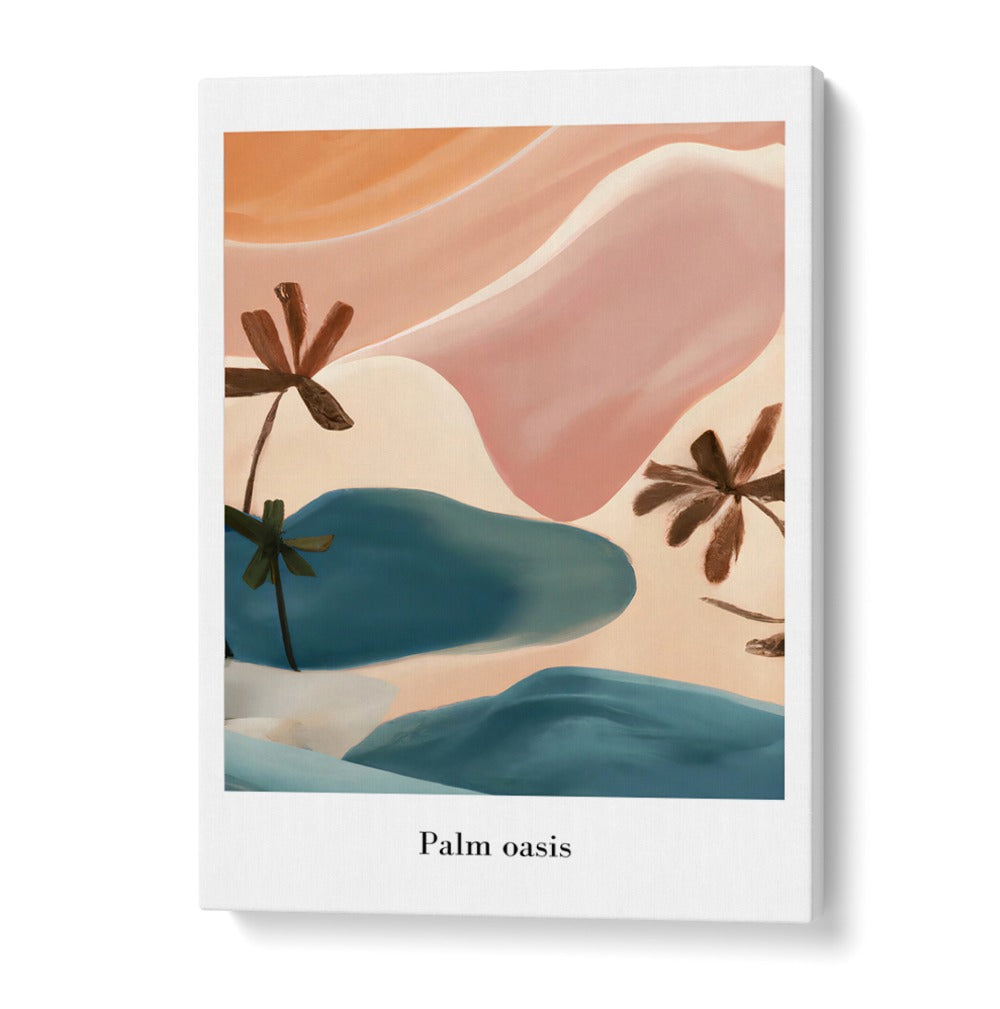 PALM OASIS , BEACH PAINTINGS showcasing abstract palms and serene coastal colors for a calming home decor touch.