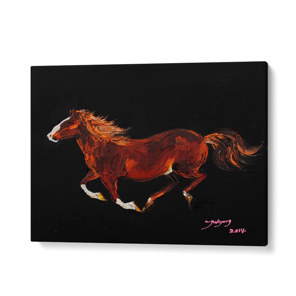 Vibrant HORSE II, ANIMAL PAINTINGS artwork, showcasing a galloping horse on a sleek black background.