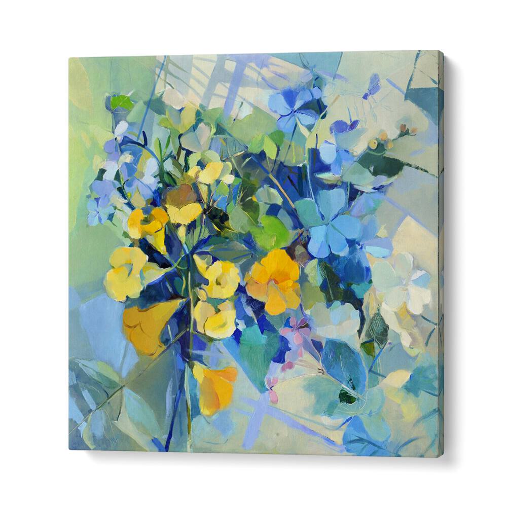 Vibrant WELLOW OIL, ABSTRACT PAINTINGS showcase colorful floral designs, enhancing any space with artistic flair.