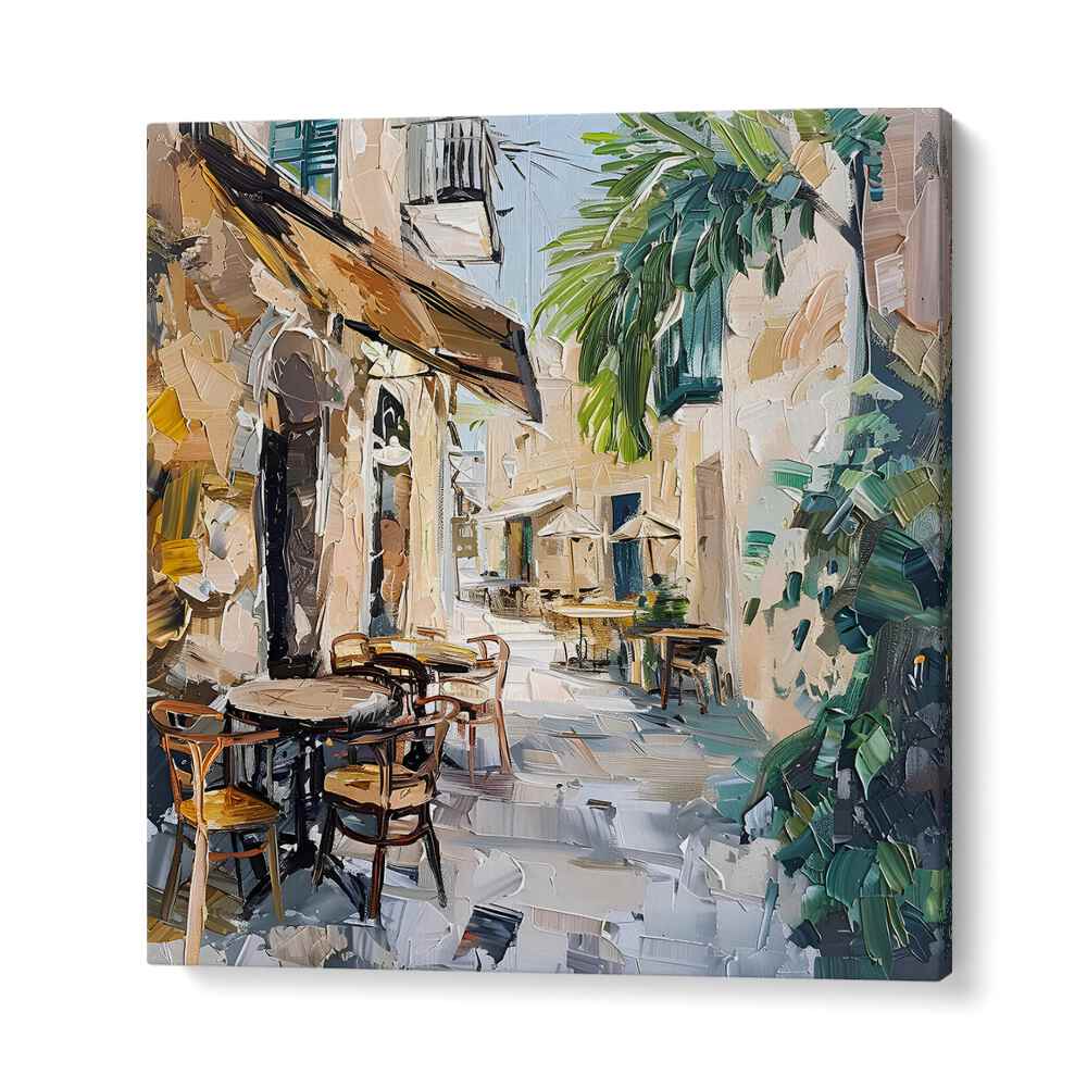 Charming outdoor scene of CAFE STREET MALLORCA SPAIN, showcasing vibrant colors and Mediterranean ambiance.