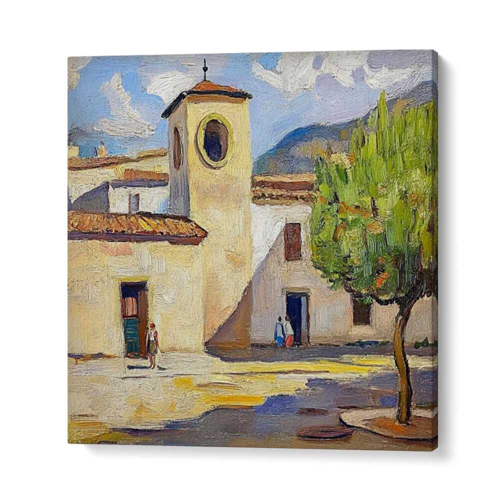 Stunning artwork showcasing the charm of a TOWN IN SPAIN with vibrant landscapes and historic architecture.