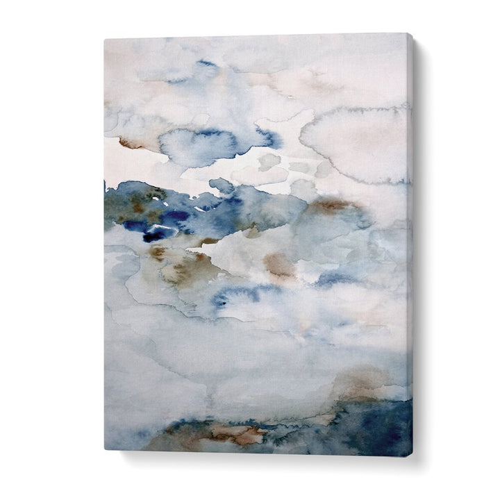Soft blue and earthy tones in "UP IN THE CLOUDS III, ABSTRACT PAINTINGS" create a serene artistic ambiance.