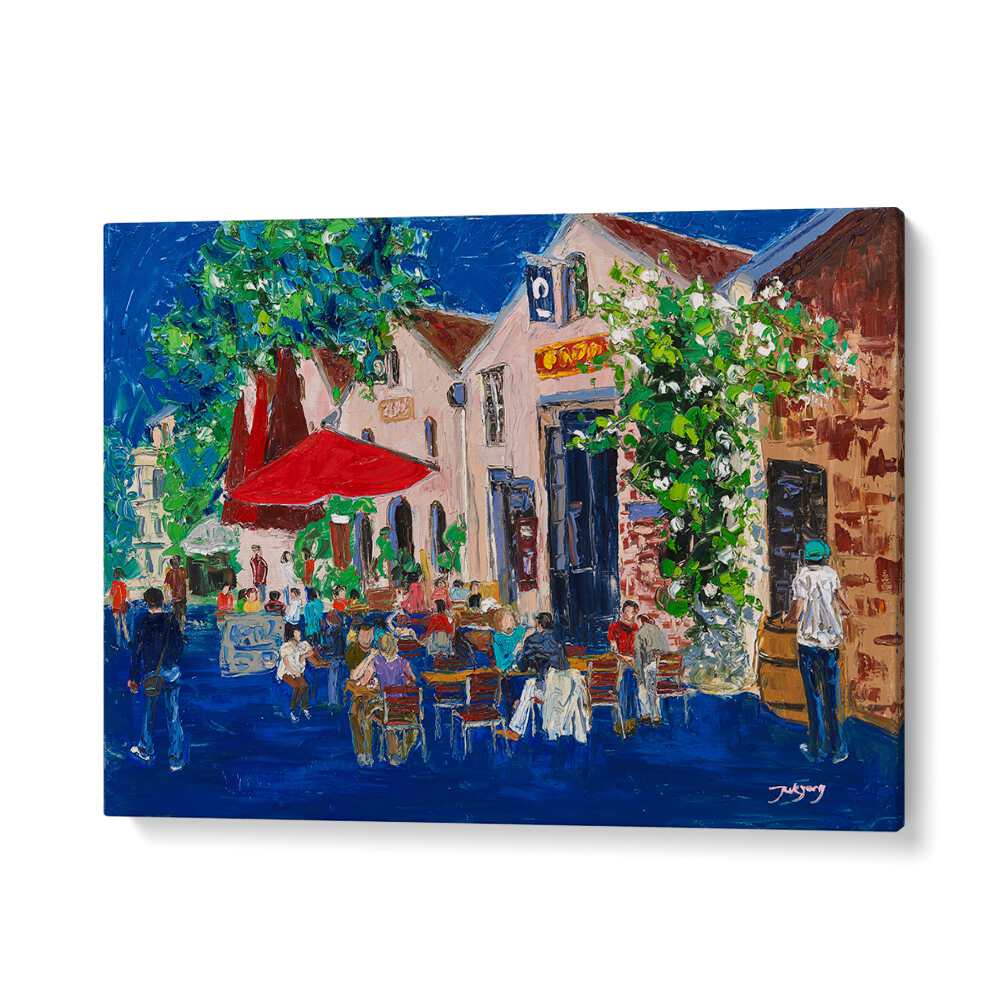Colorful HOLIDAY, BAR scene depicting outdoor cafe life, perfect for adding charm to your space.