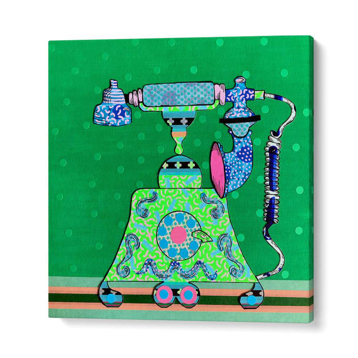 Vibrant MIDNIGHT CALL, POP ART PAINTINGS featuring a retro telephone, perfect for modern home decor.