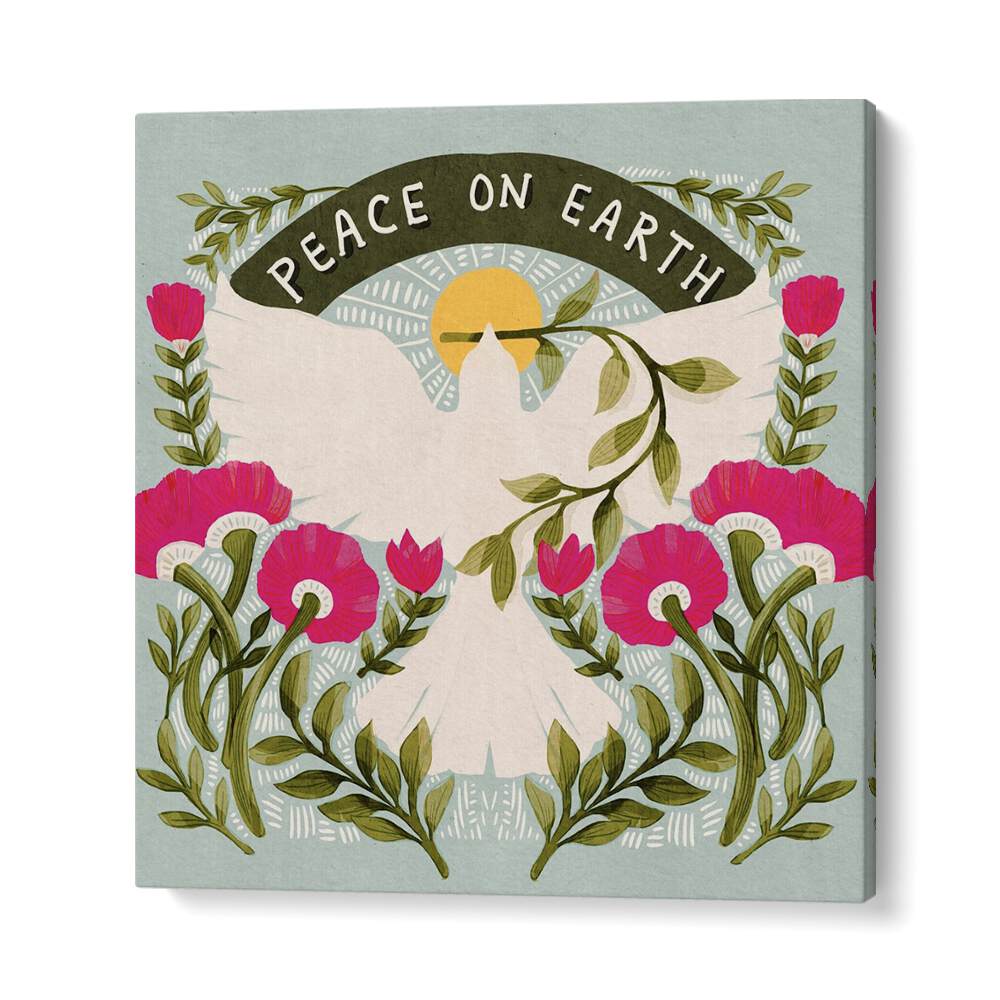 Artisan-crafted PEACE ON EARTH, QUOTES poster enhances tranquility in your space with vibrant floral designs.