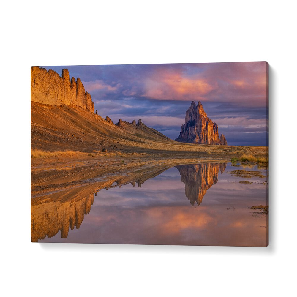Stunning REFLECTION OF SHIPROCK, PHOTOGRAPHY PRINTS showcasing the landscape mirrored in tranquil waters.