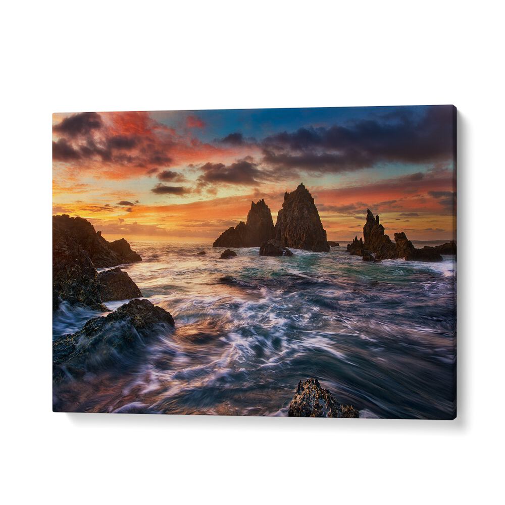 Stunning DANCE WITH LIGHT, PHOTOGRAPHY PRINTS capturing a dramatic seascape at sunset, perfect for any room.