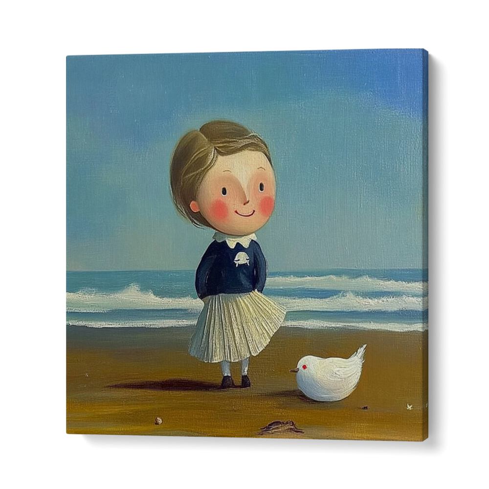 Charming LITTLE GIRL ON THE BEACH II artwork, showcasing childhood joy by the sea, perfect for whimsical home decor.