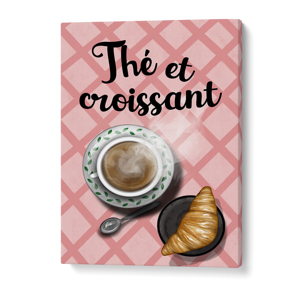 Art featuring a coffee and croissant, perfect for THE ET CROISSANT , BAR & CAFE decor. Enjoy a cozy atmosphere!