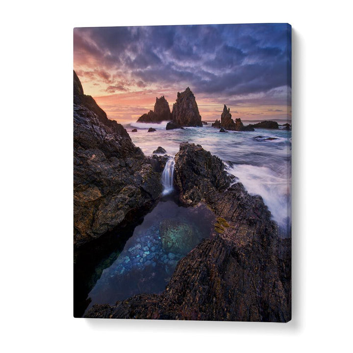 Stunning MEETING OF WATERS, PHOTOGRAPHY PRINTS showcasing dramatic coastal landscapes and vibrant skies, perfect for any room.