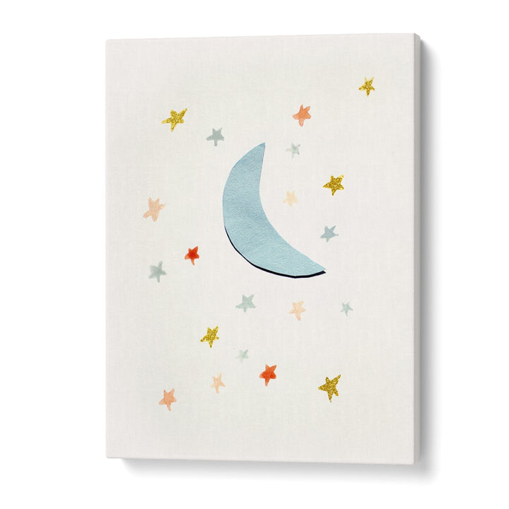 Whimsical MOON & STARS painting perfect for kids' rooms, adding a dreamy touch to any space.