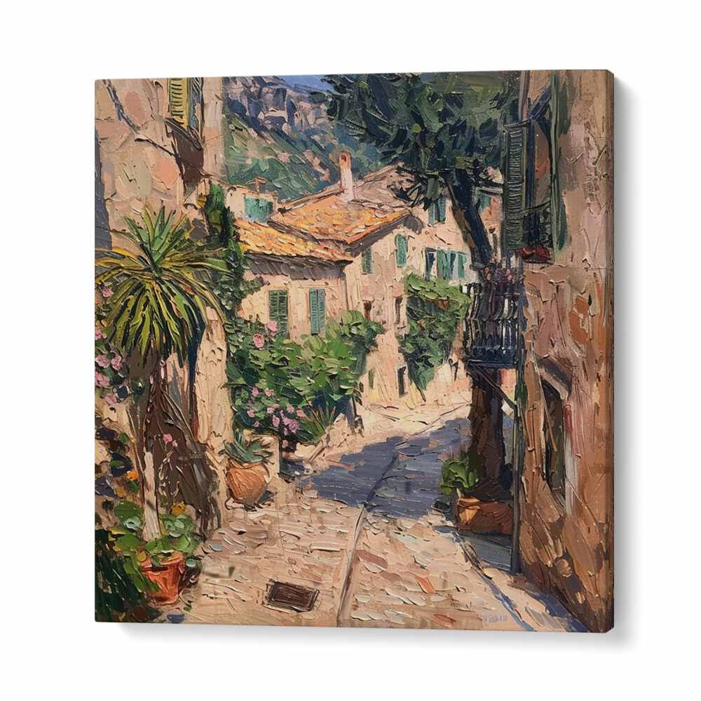 Charming scene of a narrow street in Mallorca, showcasing the vibrant essence of STREET IN MALLORCA II footwear.