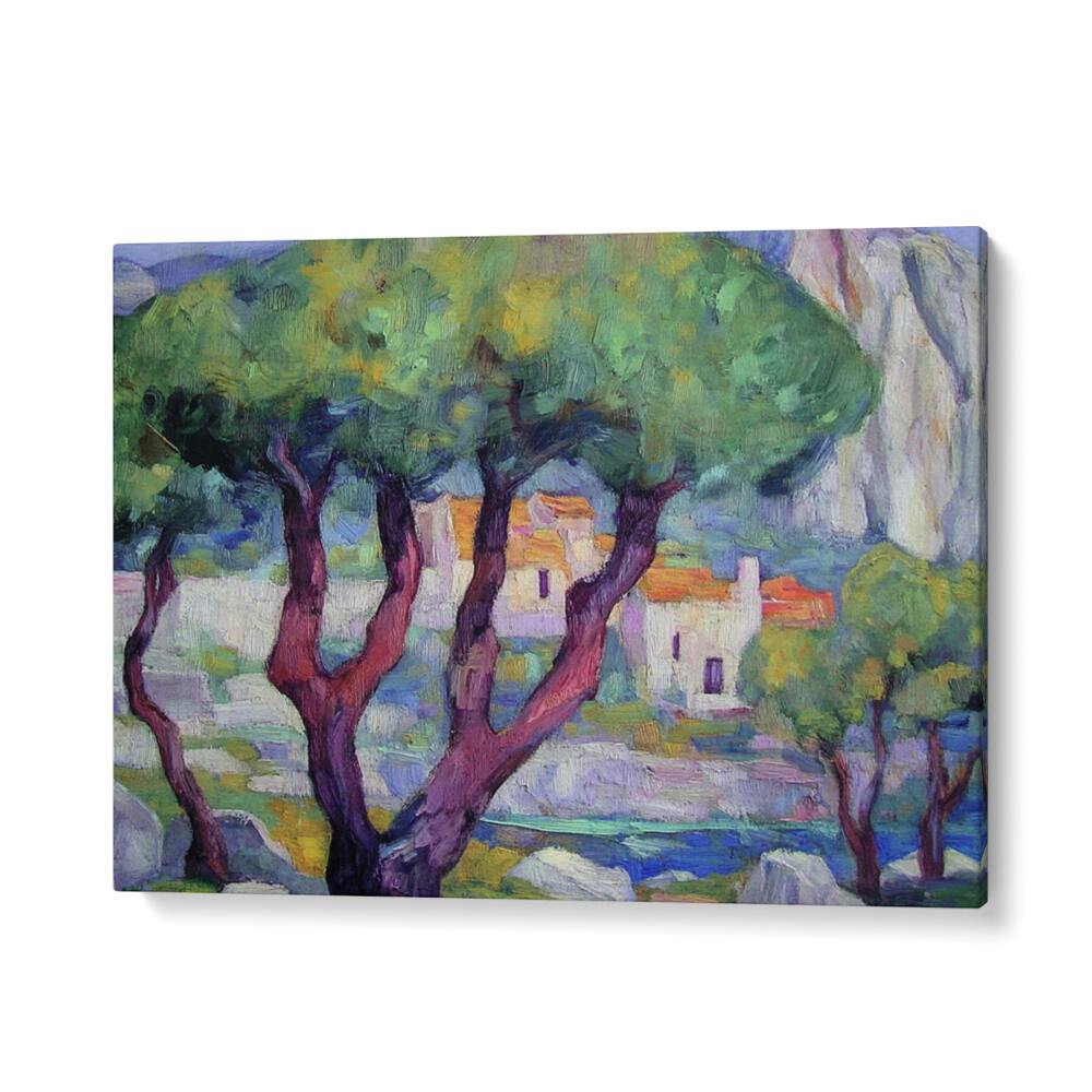 Serene CYPRESS TREES IN THE MOUNTAINS artwork, perfect for nature lovers seeking elegance and tranquility.