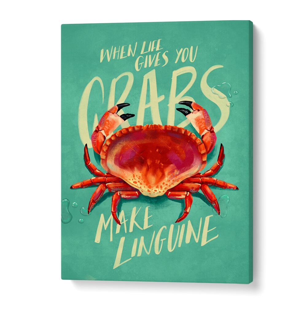 Whimsical "WHEN LIFE GIVES YOU CRABS, BAR" art featuring a playful crab, perfect for cafe decor and humor.