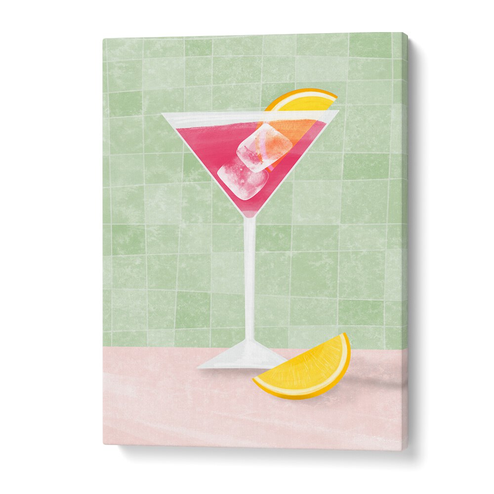 Vibrant PINK COCTAIL II, BAR art featuring a refreshing cocktail on a pastel background, perfect for cafes and bars.