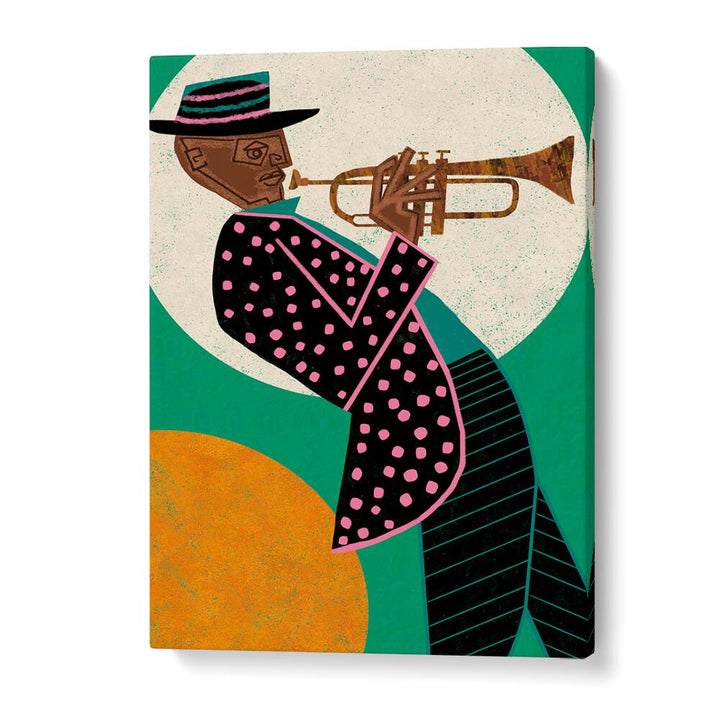 Colorful MUSICIAN GUY I, MOVIE POSTERS featuring a trumpet player, perfect for inspiring music lovers and artists.