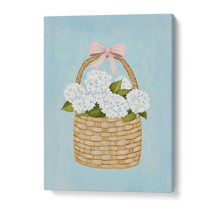 HYDRANGEAS IN BASKET , FLORAL FLOWER PAINTINGS
