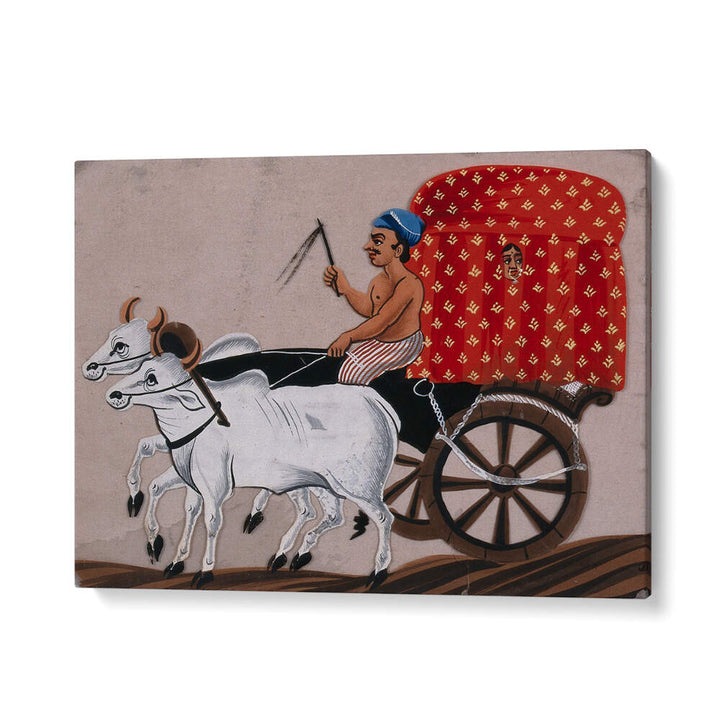 A MAN DRIVING A BULLOCK