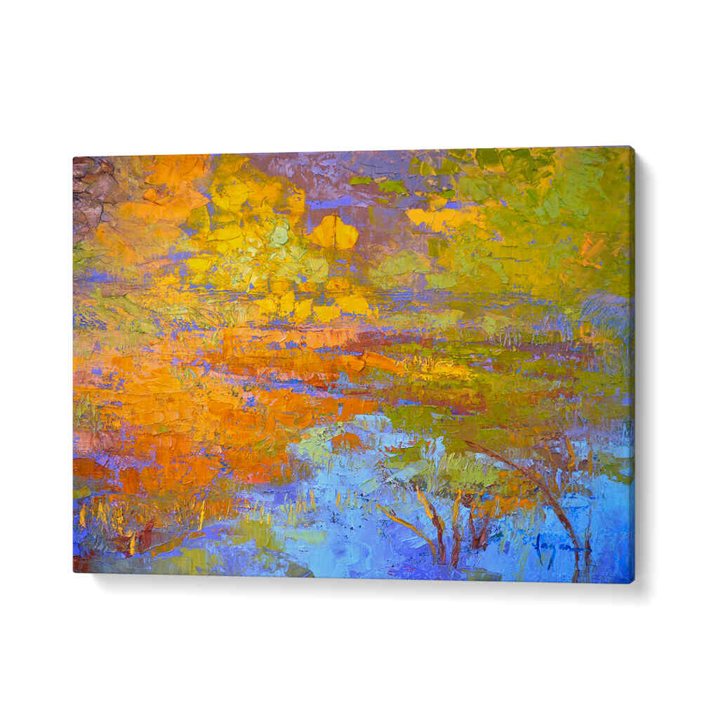 Vibrant textured canvas evoking rustling leaves and misty ponds — AUTUMN'S PALETTE , LANDSCAPE PAINTINGS