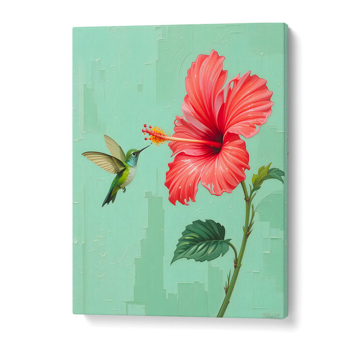 BIRD VISITED MY GARDEN , FLORAL FLOWER PAINTINGS