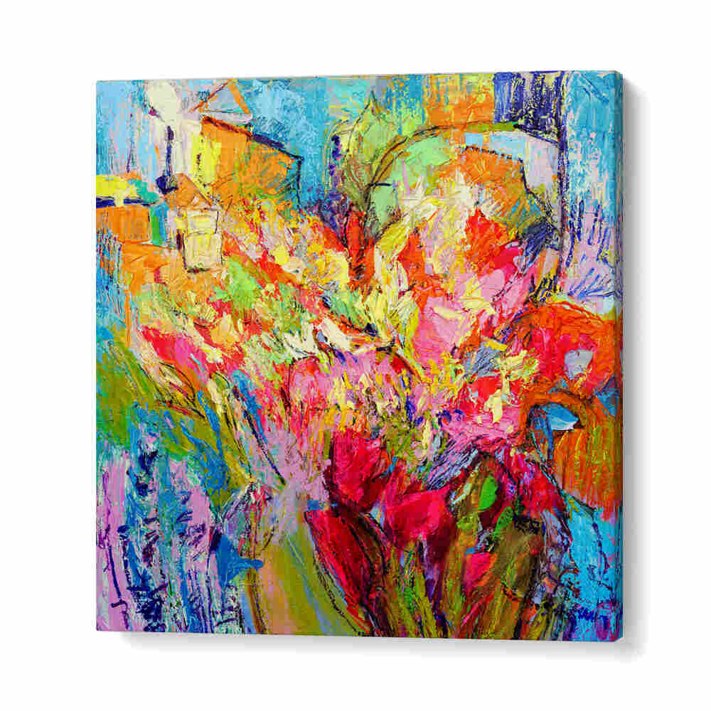 GalleryWrap canvas BRILLIANT BLOOM SCAPE , ABSTRACT PAINTINGS, vivid multicolor abstract floral canvas