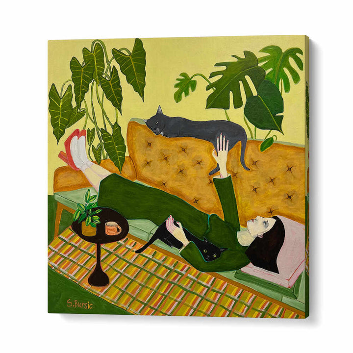 CAT LADY ON COUCH , PORTRAITS & FIGURATIVE ILLUSTRATIONS