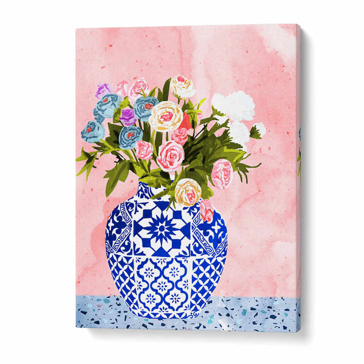 CERAMIC PLANTER , FLORAL FLOWER PAINTINGS
