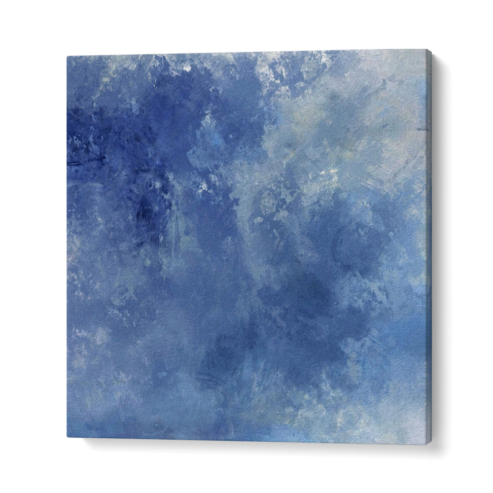 Abstract painting titled "CHASING BLUE SKIES, ABSTRACT PAINTINGS," showcasing serene blue hues, perfect for any space.