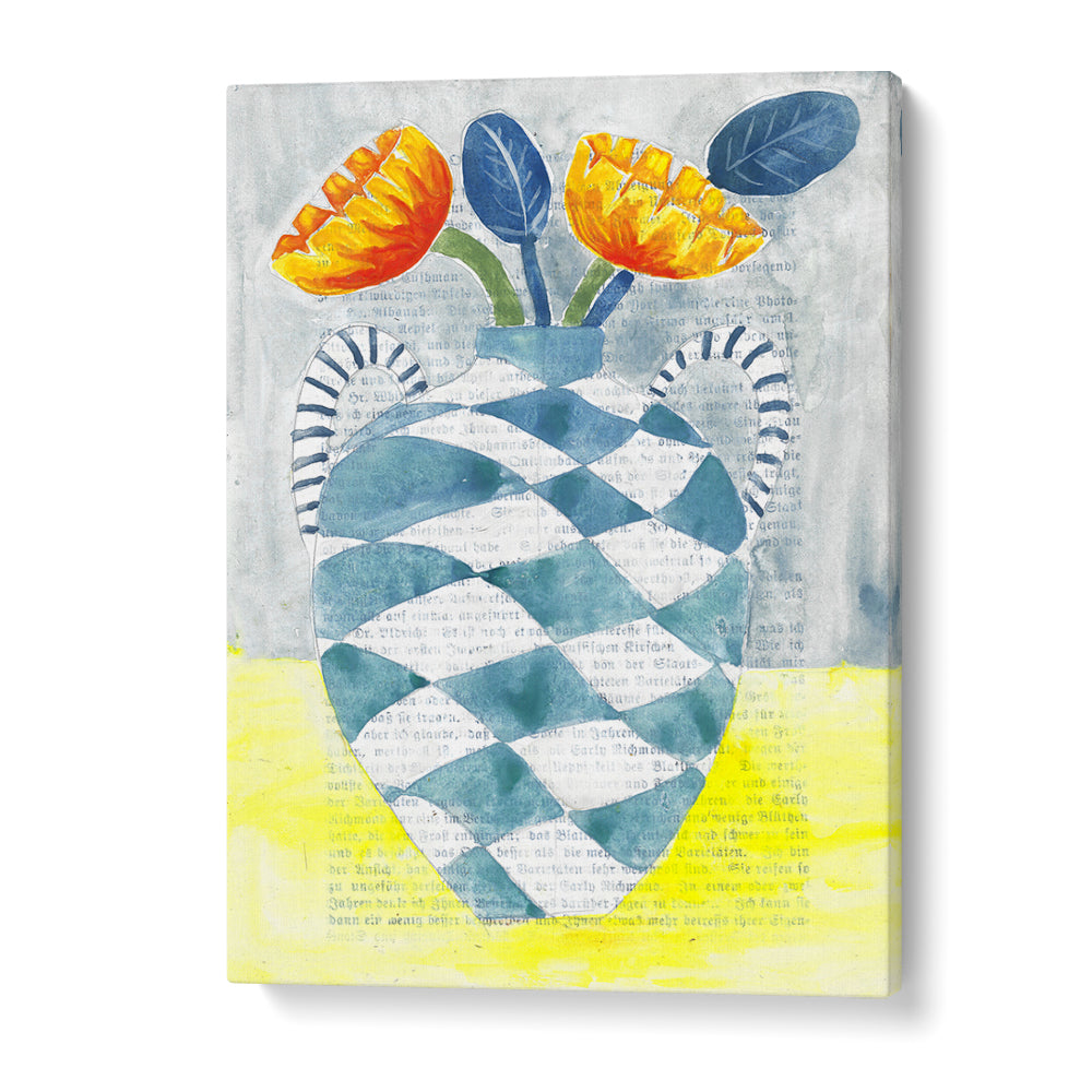 CHECKERED VASE ORANGE FLOWERS